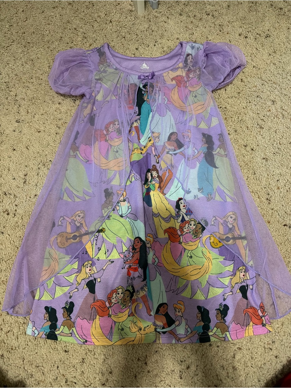 Disney Purple Princess Printed Nightgown with Sheer Puff Sleeves 5/6
